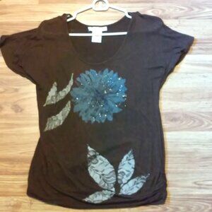 Ruched Top Kelly Renee Women's Size M Dark Brown with Blue & Gray